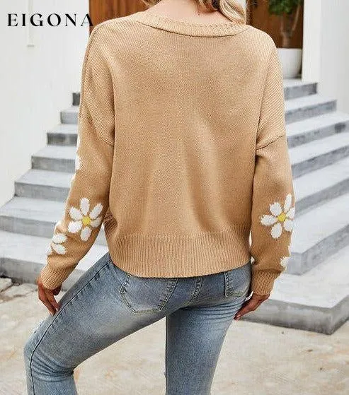 Flower Pattern Button Front Sweater Cardigan