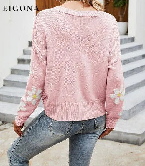 Flower Pattern Button Front Sweater Cardigan