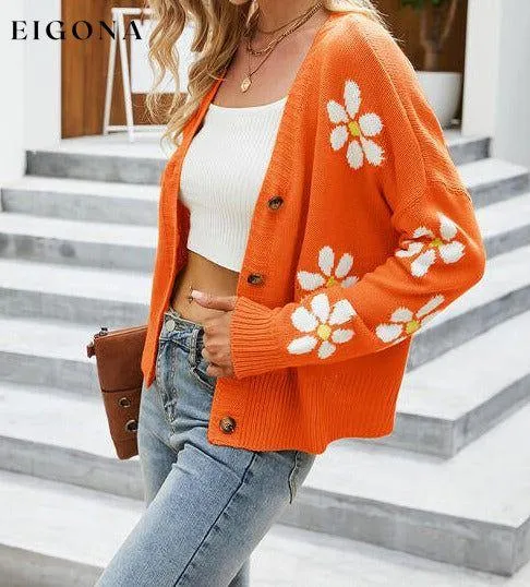 Flower Pattern Button Front Sweater Cardigan