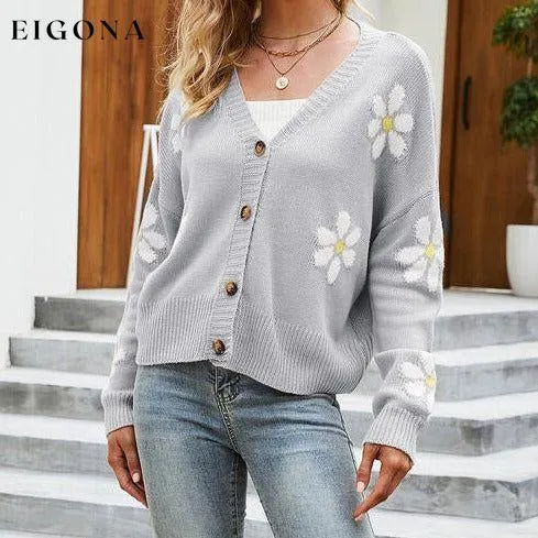 Flower Pattern Button Front Sweater Cardigan