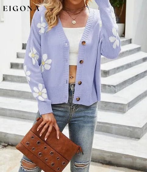 Flower Pattern Button Front Sweater Cardigan