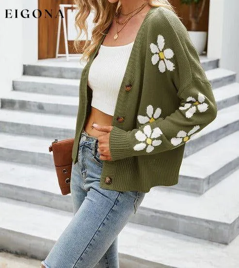 Flower Pattern Button Front Sweater Cardigan