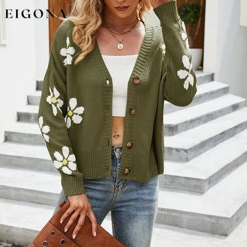 Flower Pattern Button Front Sweater Cardigan