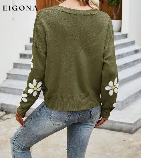 Flower Pattern Button Front Sweater Cardigan