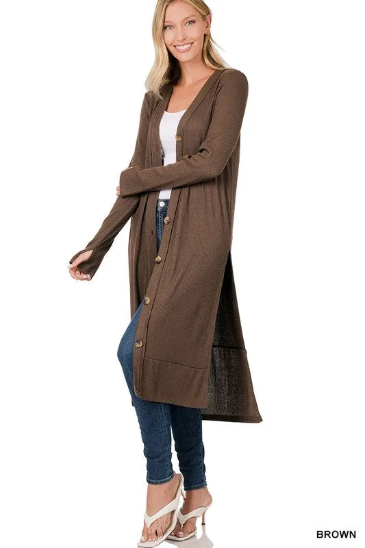 FS RIBBED BUTTON DOWN LONG CARDIGAN