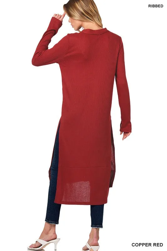 FS RIBBED BUTTON DOWN LONG CARDIGAN