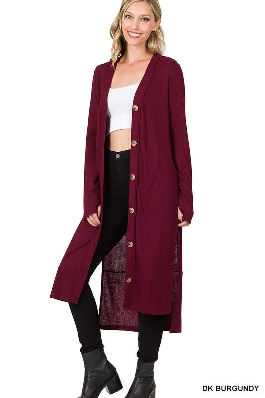 FS RIBBED BUTTON DOWN LONG CARDIGAN