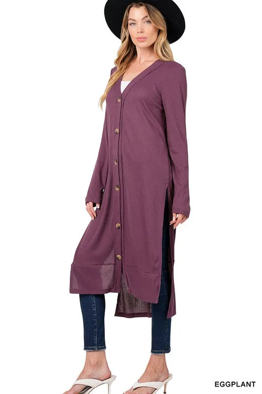 FS RIBBED BUTTON DOWN LONG CARDIGAN