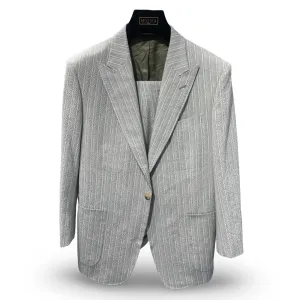 Green White Stripe Italian Imported Seersucker Stretch Fabric "Benton Peak Lapels" 1B Suit
