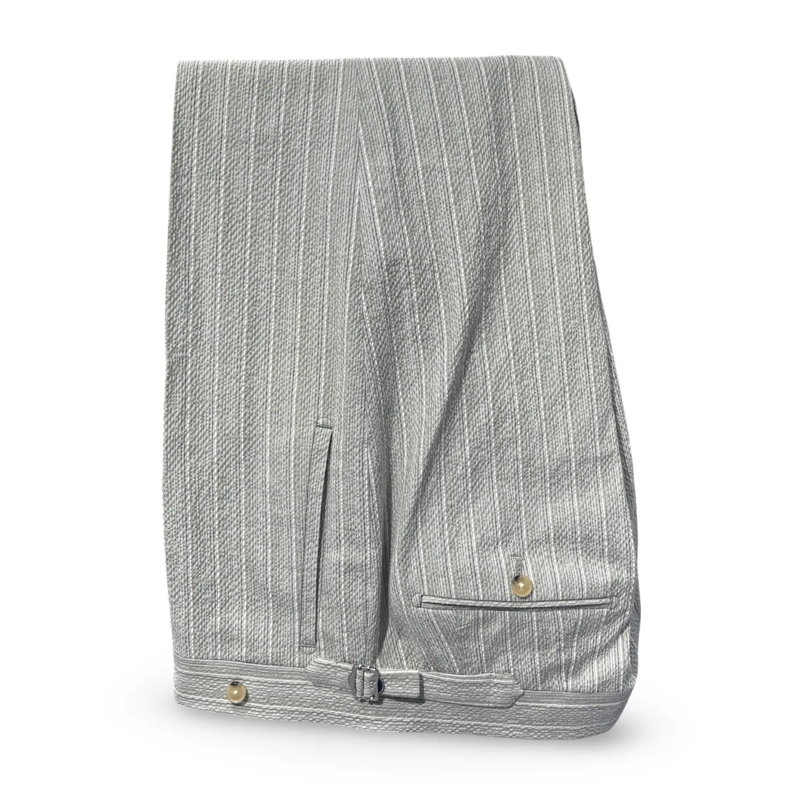 Green White Stripe Italian Imported Seersucker Stretch Fabric "Benton Peak Lapels" 1B Suit
