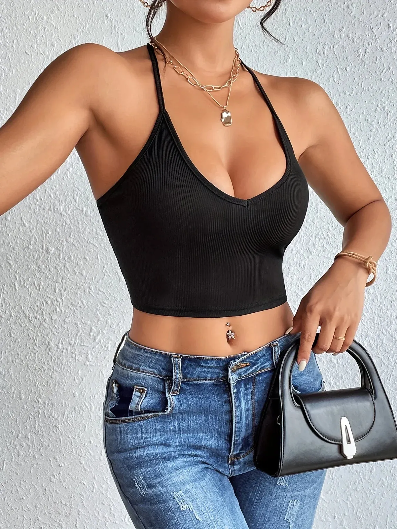 Halter Neck Crop Top-Backless & Criss Cross Detail-Perfect for Summer Crop Top