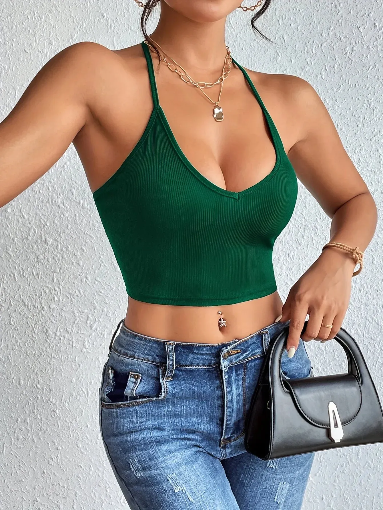 Halter Neck Crop Top-Backless & Criss Cross Detail-Perfect for Summer Crop Top