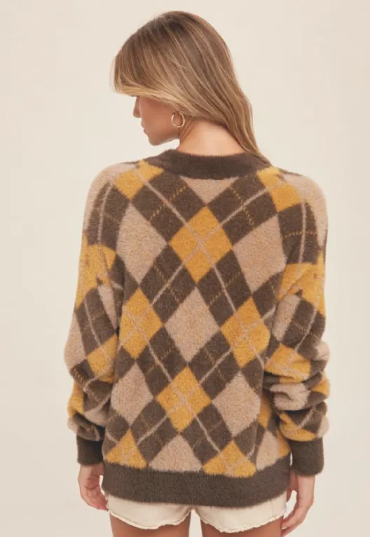 H&T Argyle Button Sweater
