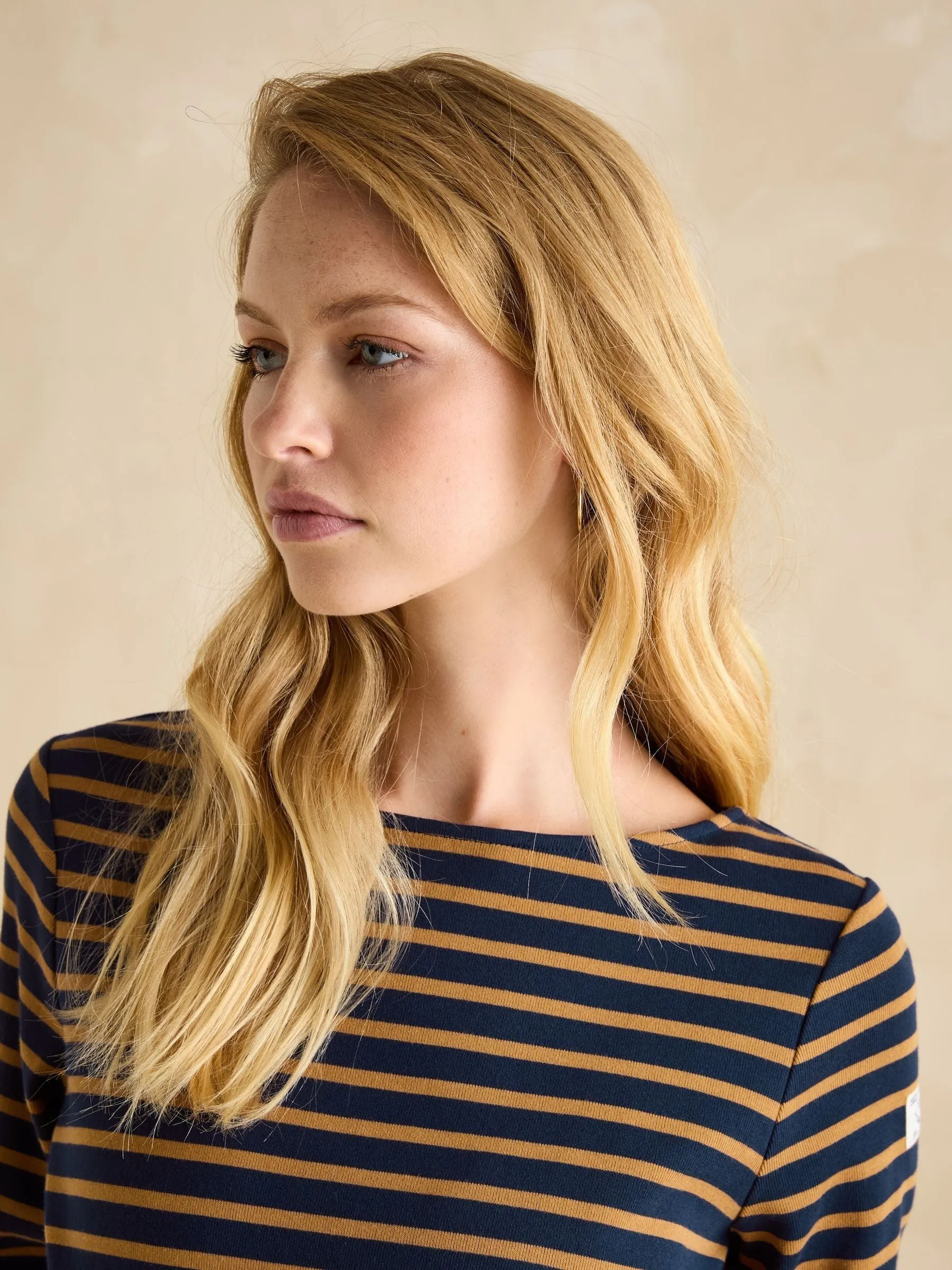 Harbour Navy Boat Neck Breton Top