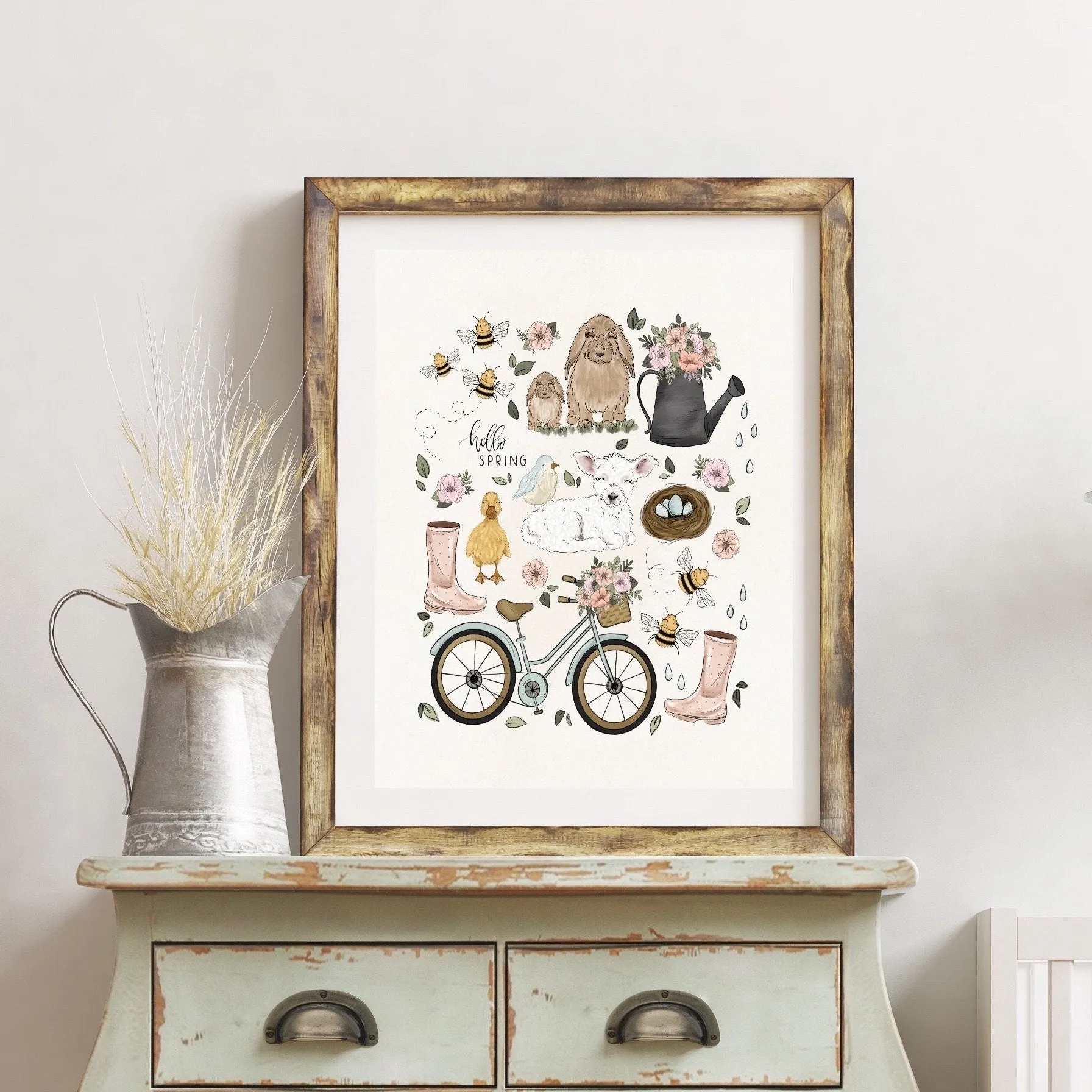 Hello Spring Collage Art Print