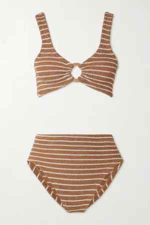 HUNZA G NADINE STRIPED METALLIC SEERSUCKER BIKINI IN COCOA Sold Out