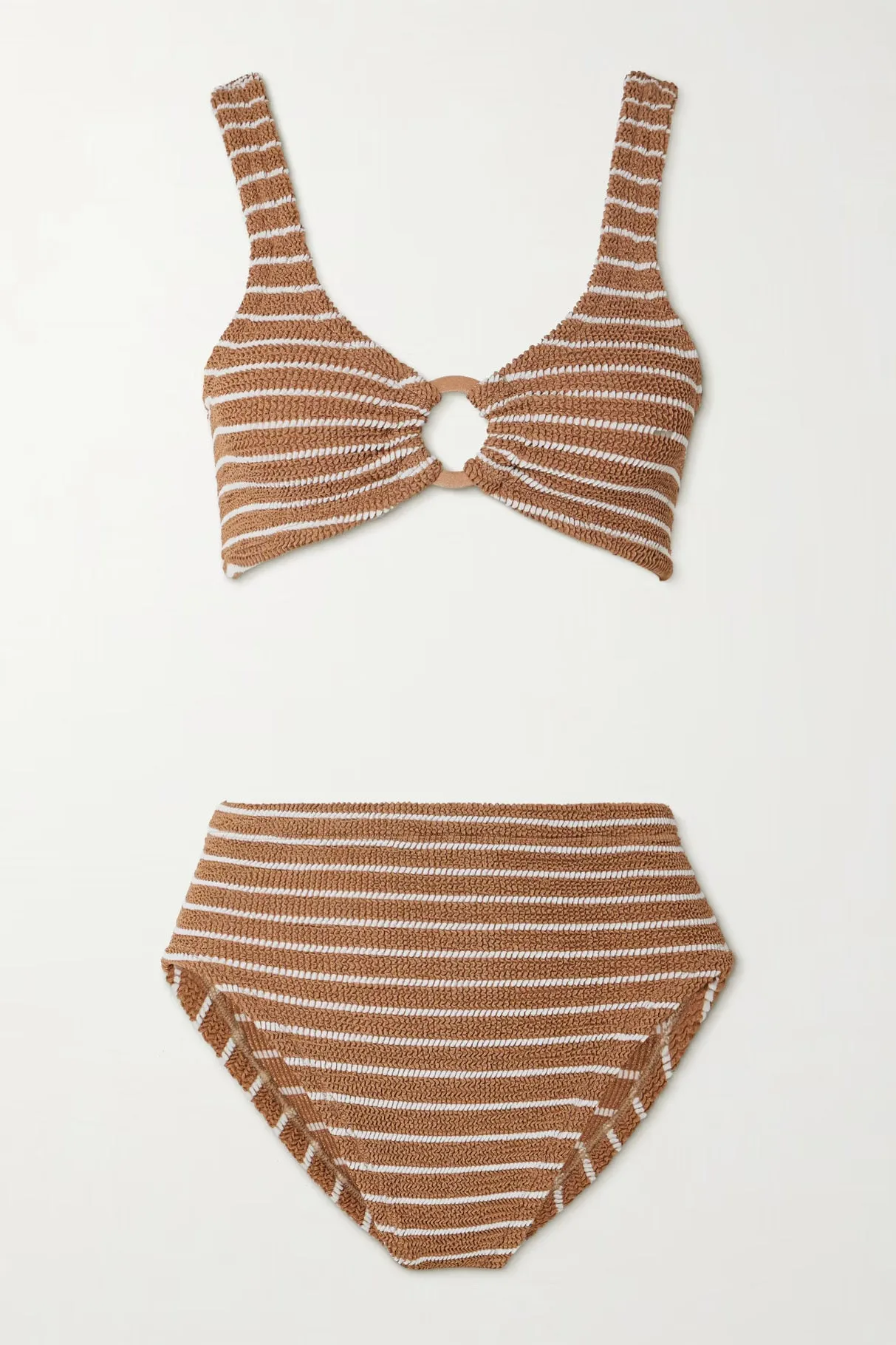 HUNZA G NADINE STRIPED METALLIC SEERSUCKER BIKINI IN COCOA Sold Out