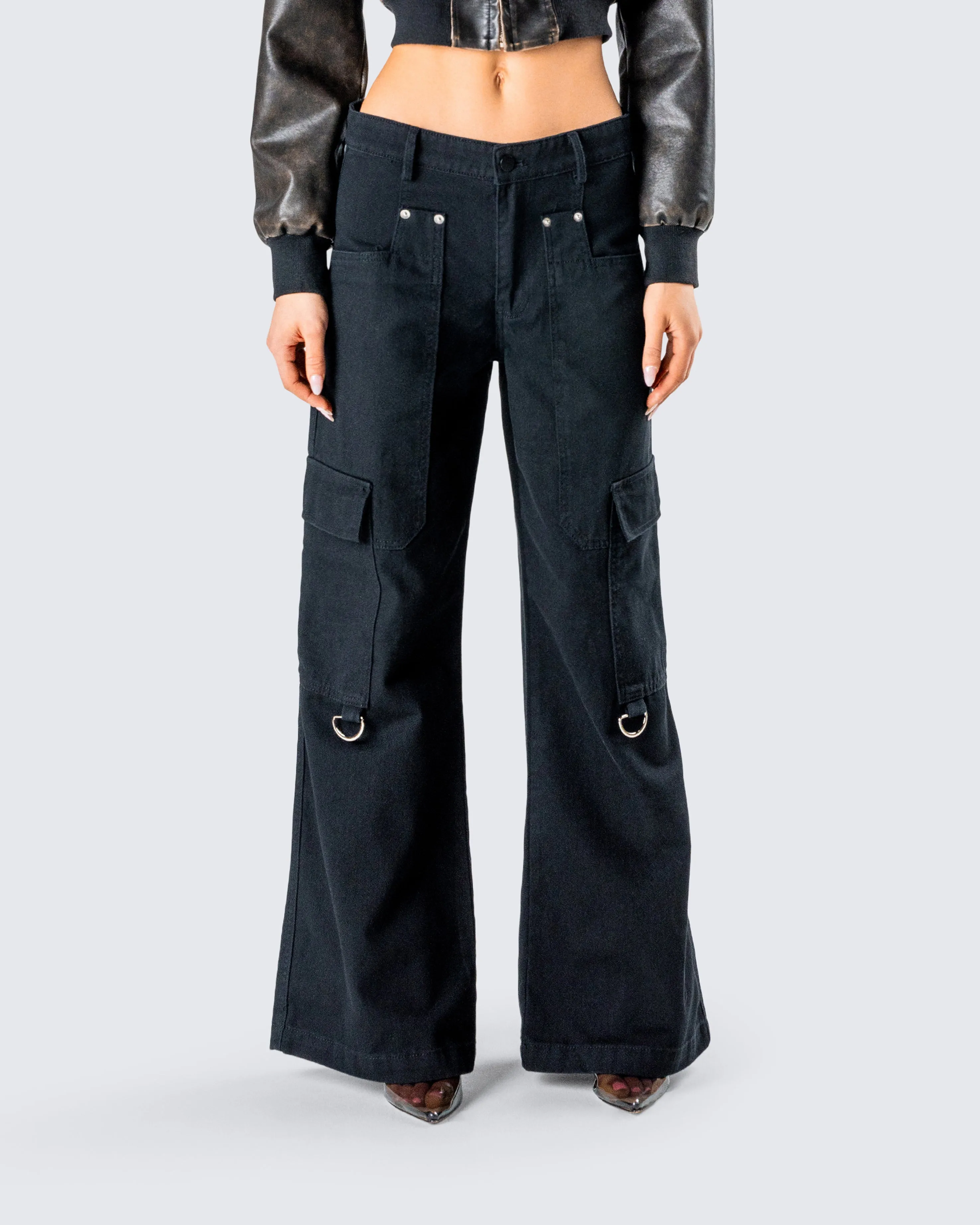 Laina Black Twill Pocket Pant