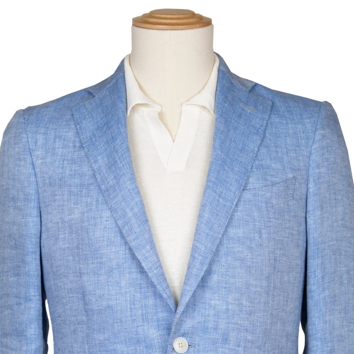 Light Blue Loro Piana Herringbone Linen Jacket