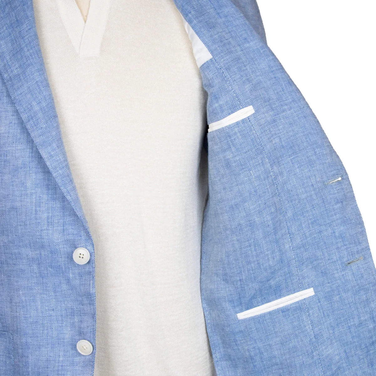 Light Blue Loro Piana Herringbone Linen Jacket