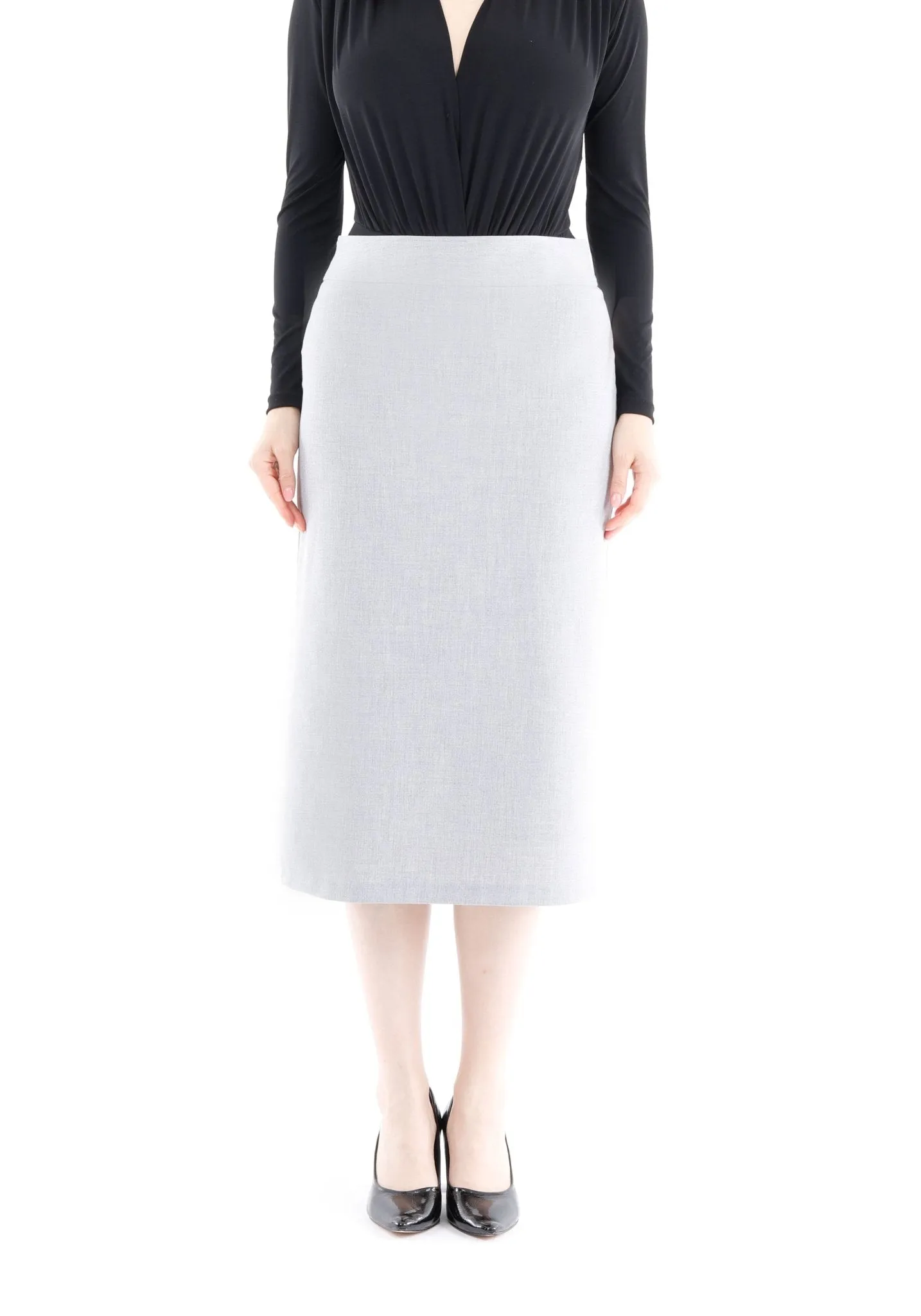 Light Grey Back Vented Midi Pencil Skirt