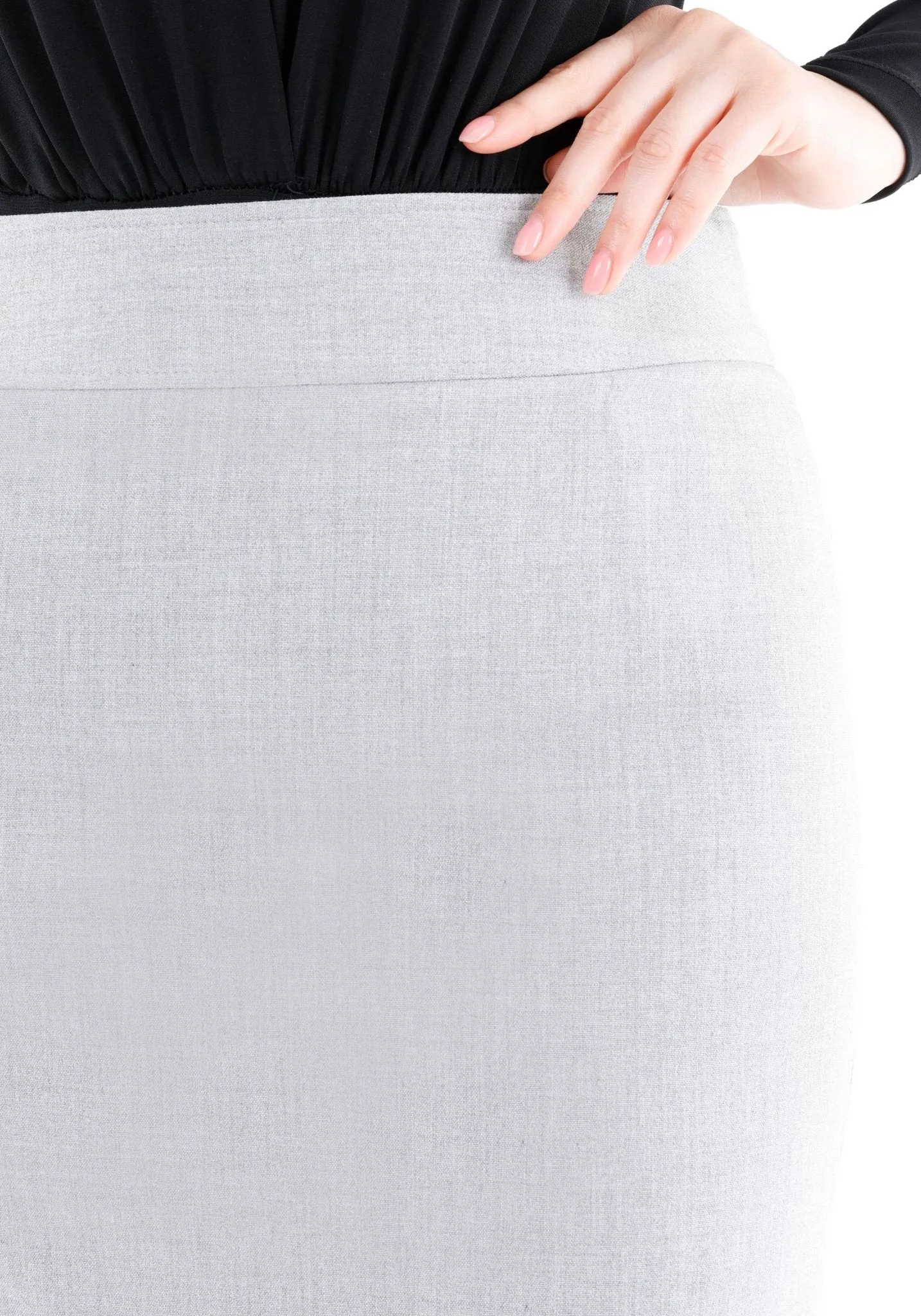 Light Grey Back Vented Midi Pencil Skirt