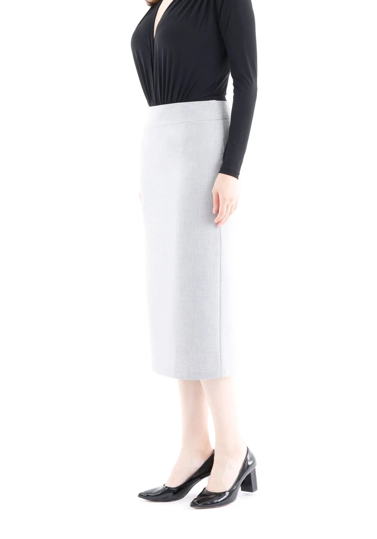Light Grey Back Vented Midi Pencil Skirt