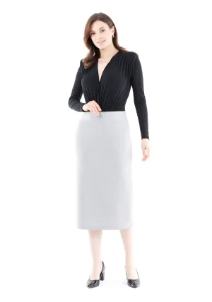 Light Grey Back Vented Midi Pencil Skirt