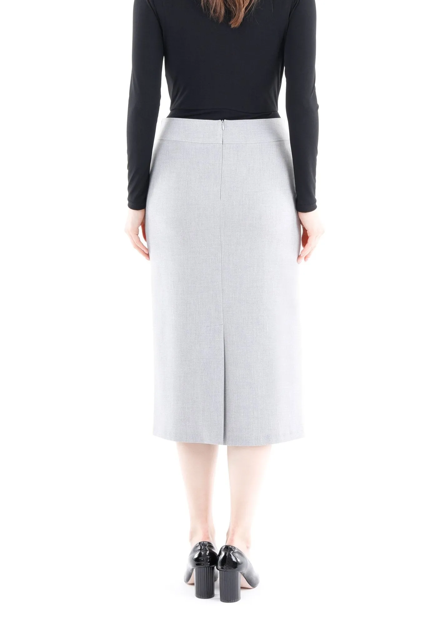 Light Grey Back Vented Midi Pencil Skirt