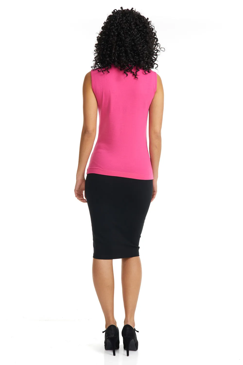 Magenta Pink Sleeveless Cotton Crewneck T-Shirt for Women
