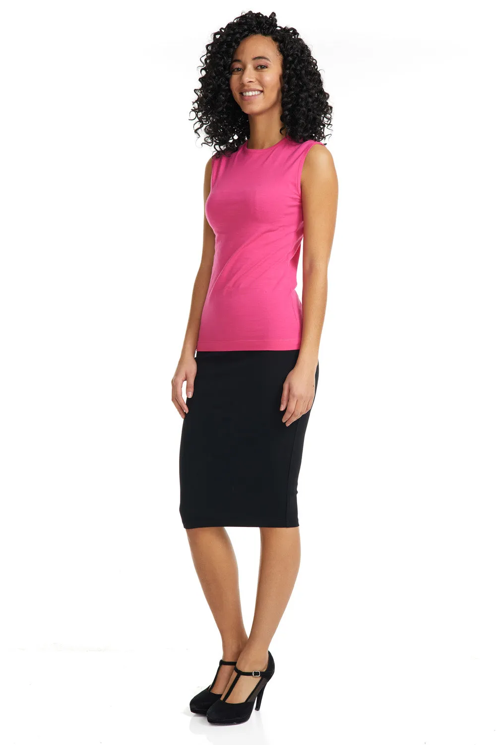 Magenta Pink Sleeveless Cotton Crewneck T-Shirt for Women