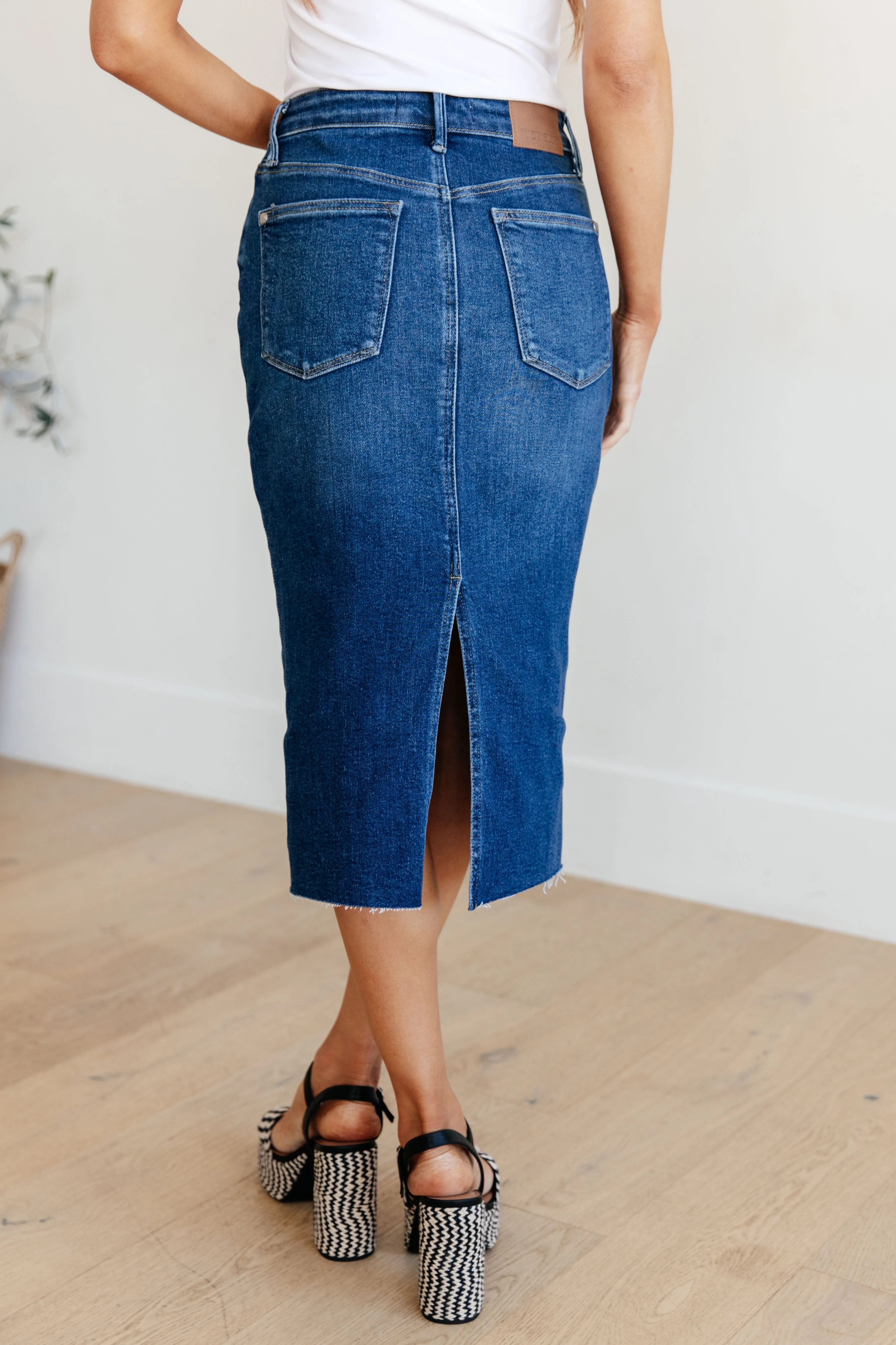 Marcy High Rise Denim Midi Skirt - JUDY BLUE