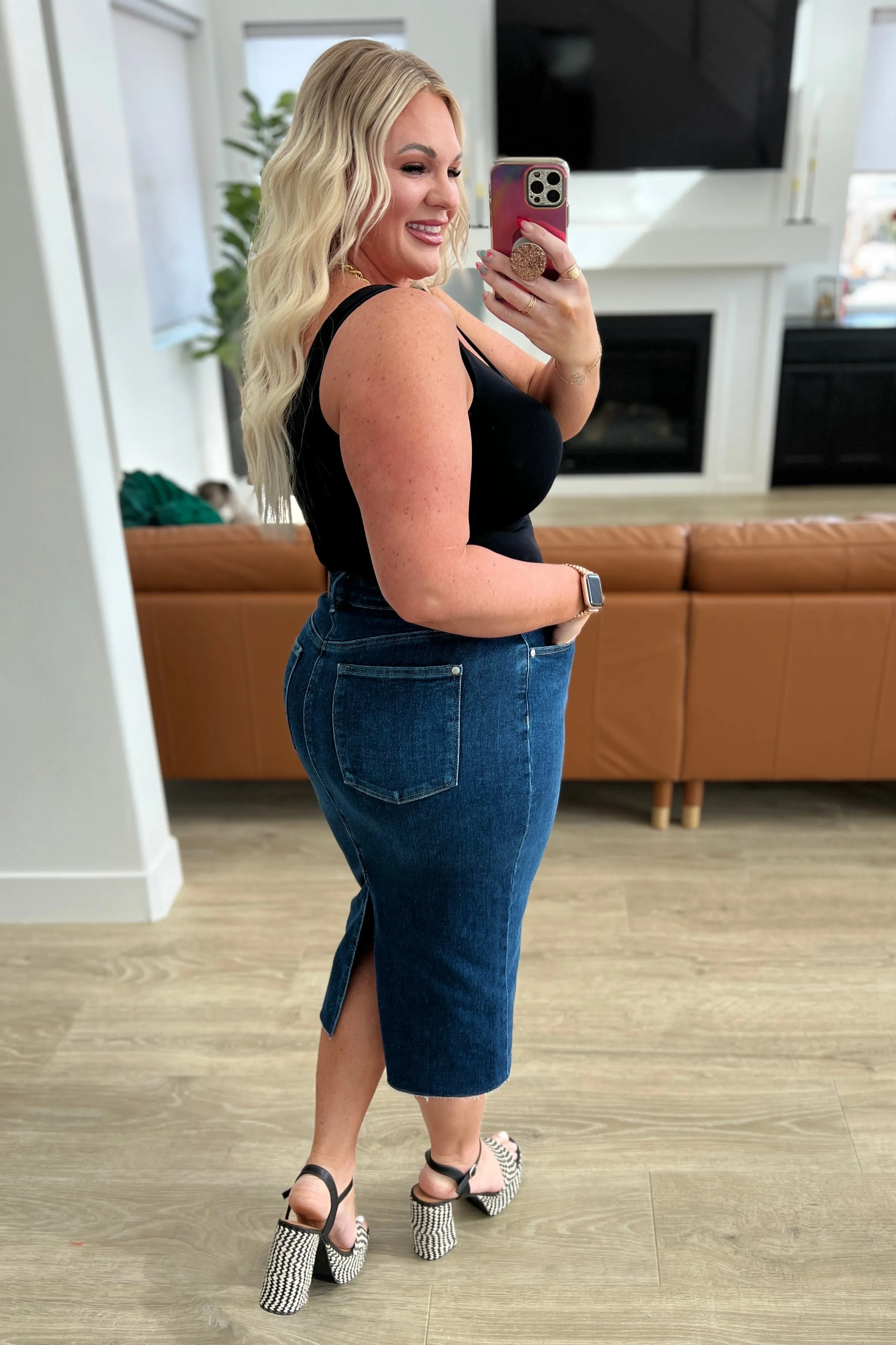 Marcy High Rise Denim Midi Skirt - JUDY BLUE