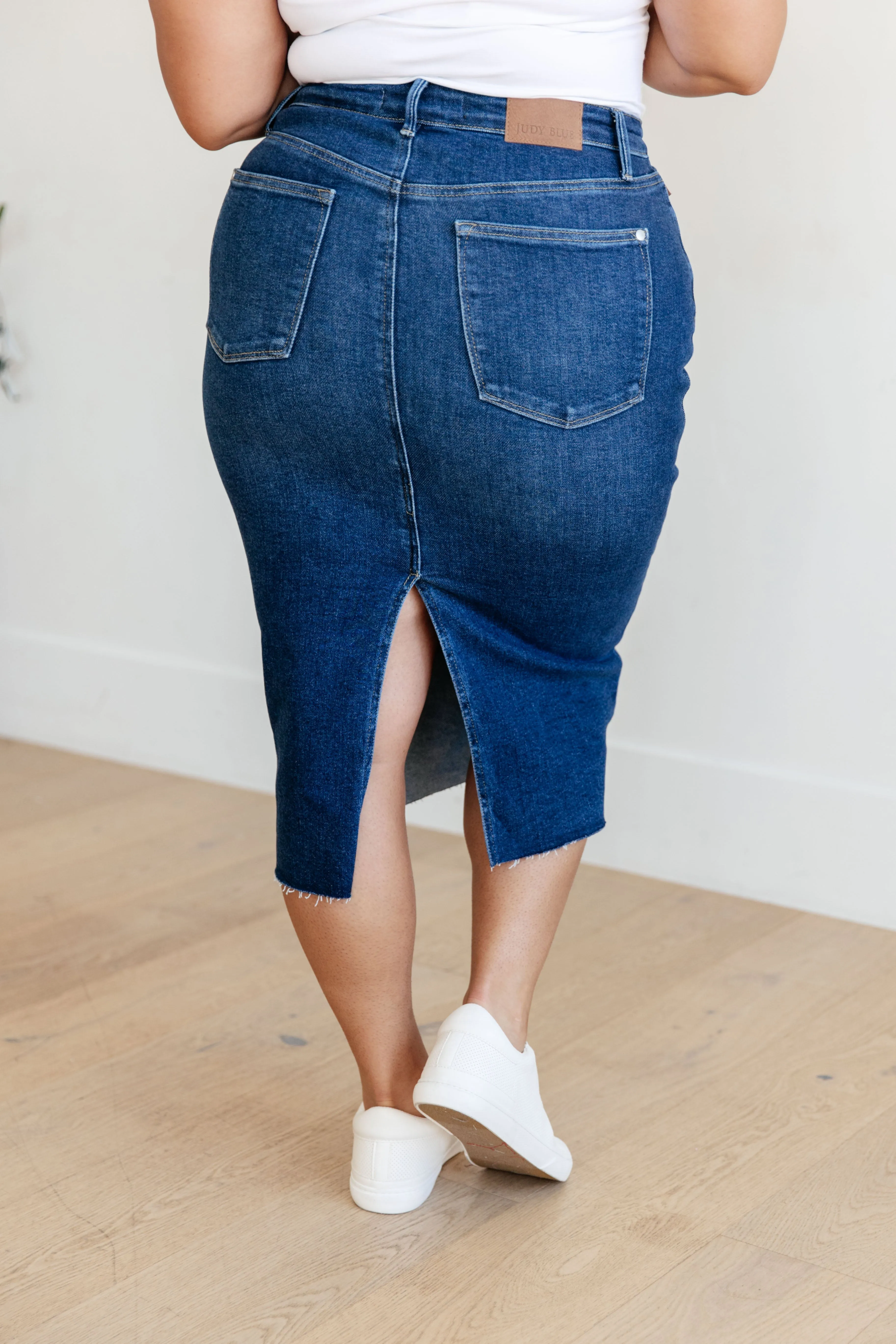 Marcy High Rise Denim Midi Skirt - JUDY BLUE