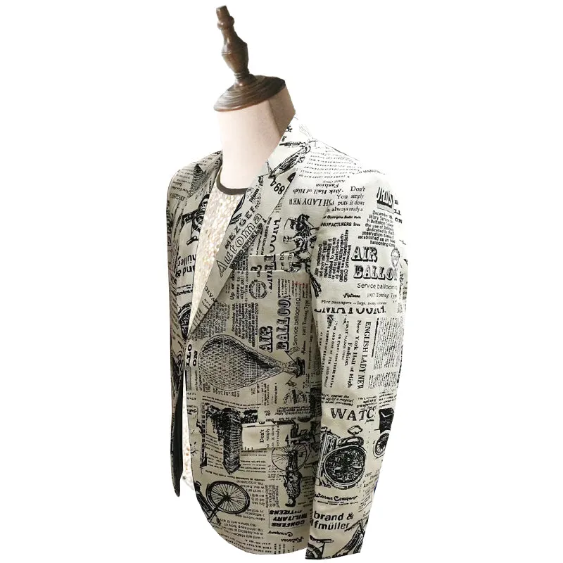 Men's Cotton Blazer With Newspaper Print