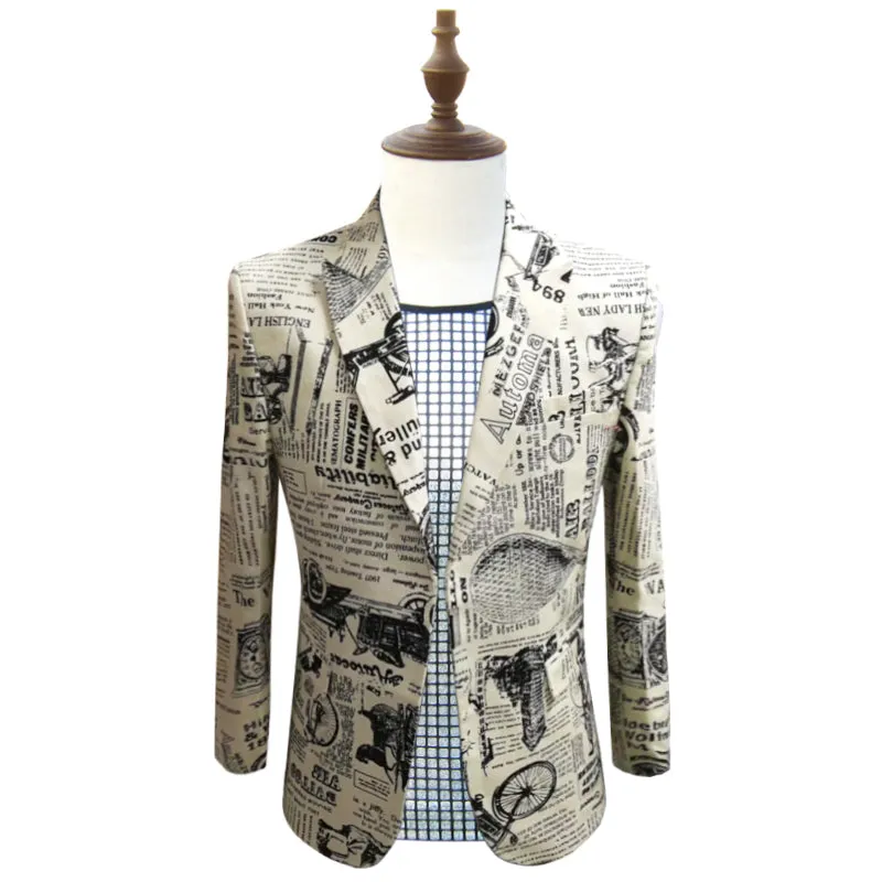 Men's Cotton Blazer With Newspaper Print