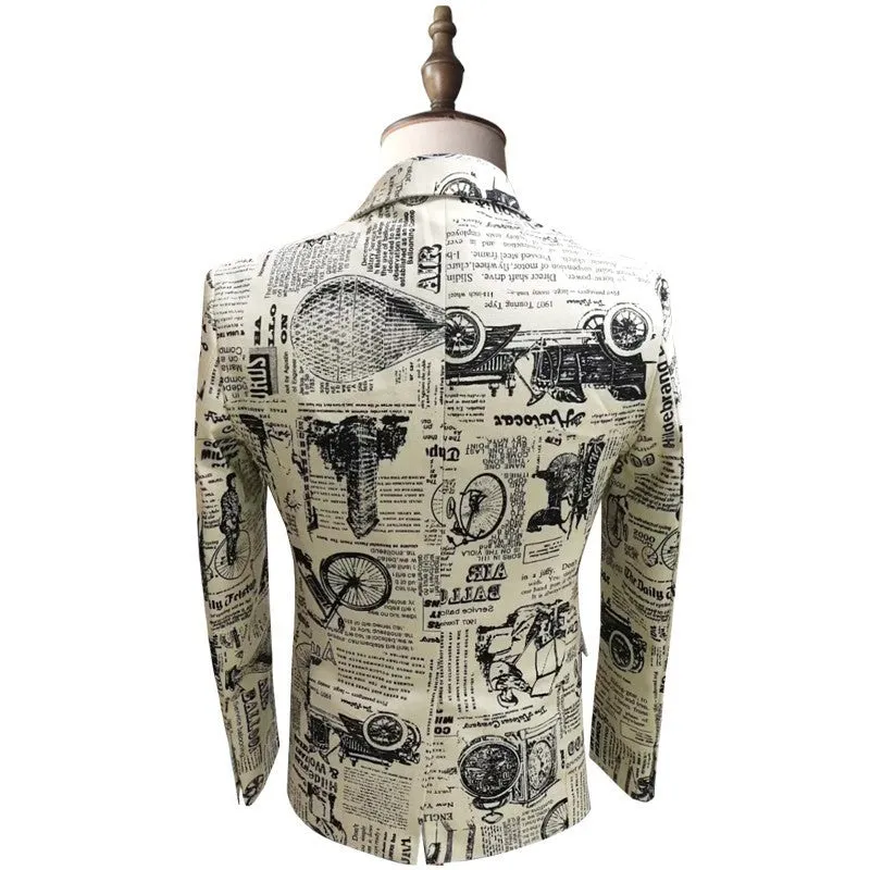 Men's Cotton Blazer With Newspaper Print