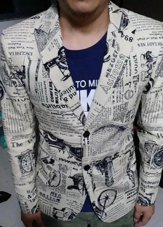 Men's Cotton Blazer With Newspaper Print