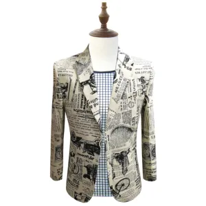 Men's Cotton Blazer With Newspaper Print