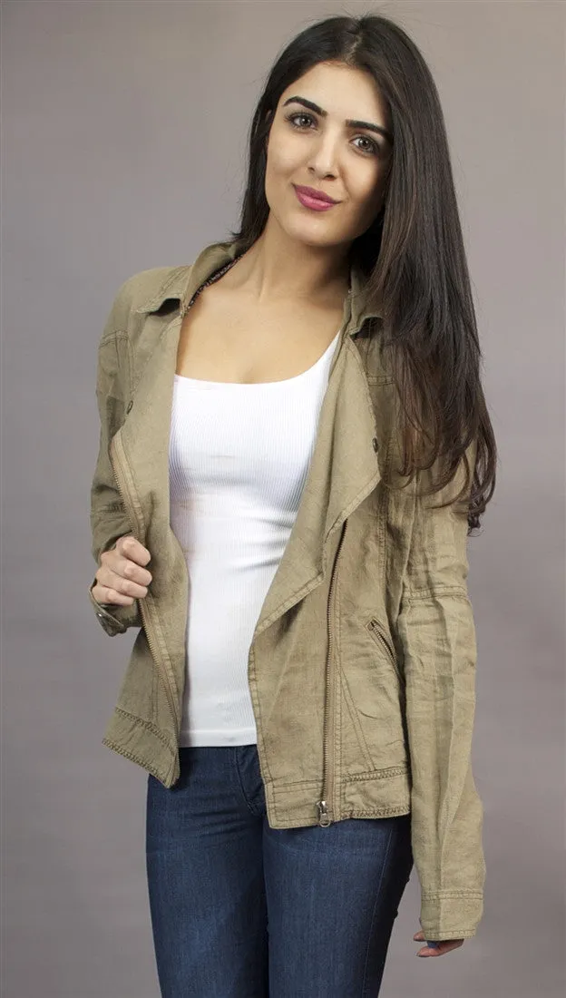 Miilla Off Center Linen Jacket in Khaki