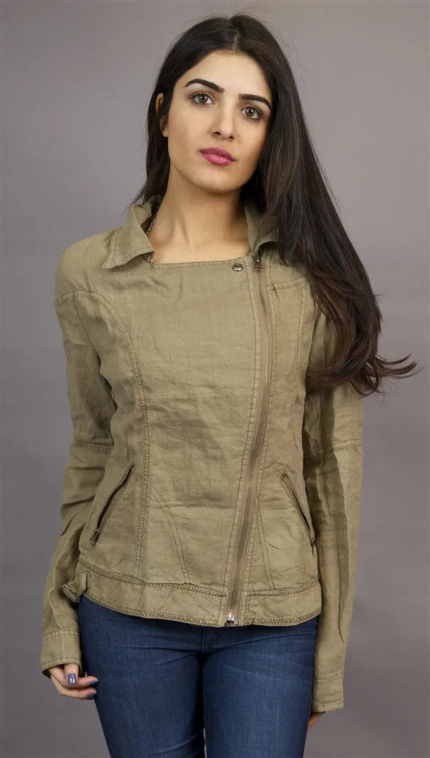 Miilla Off Center Linen Jacket in Khaki