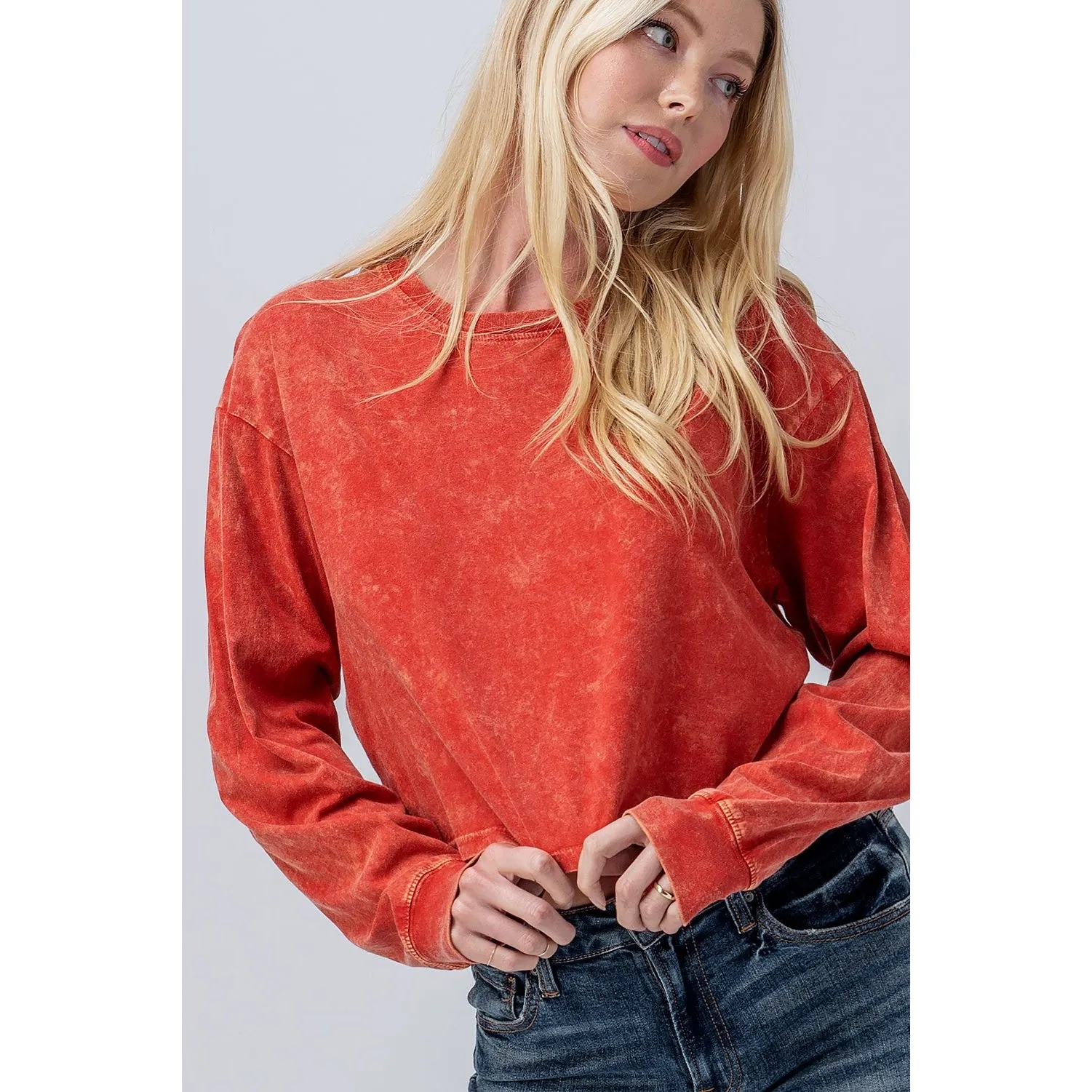 Mineral Wash Long Sleeve Crop Top