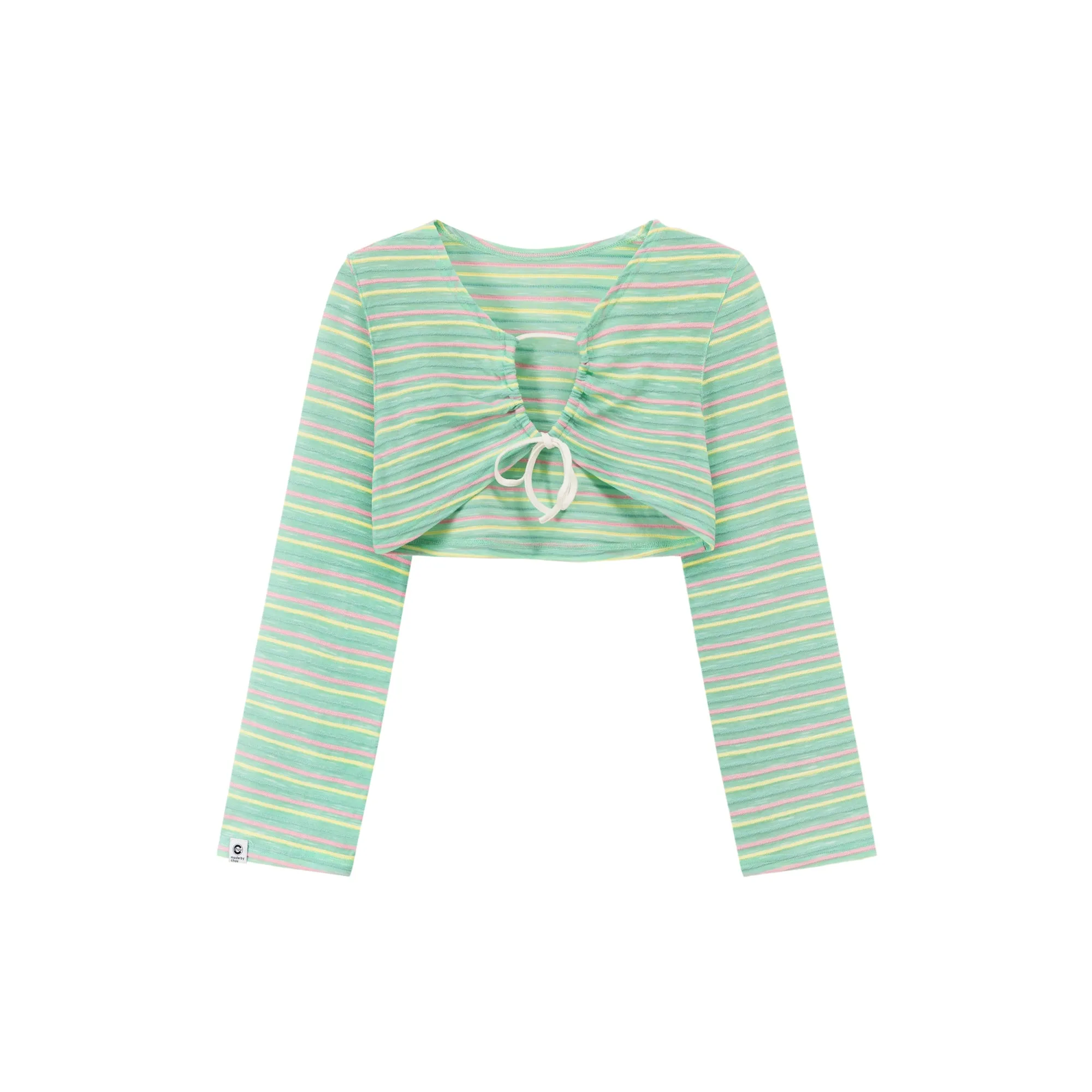 Multi-Color Front Ribbon Striped Bolero Cardigan
