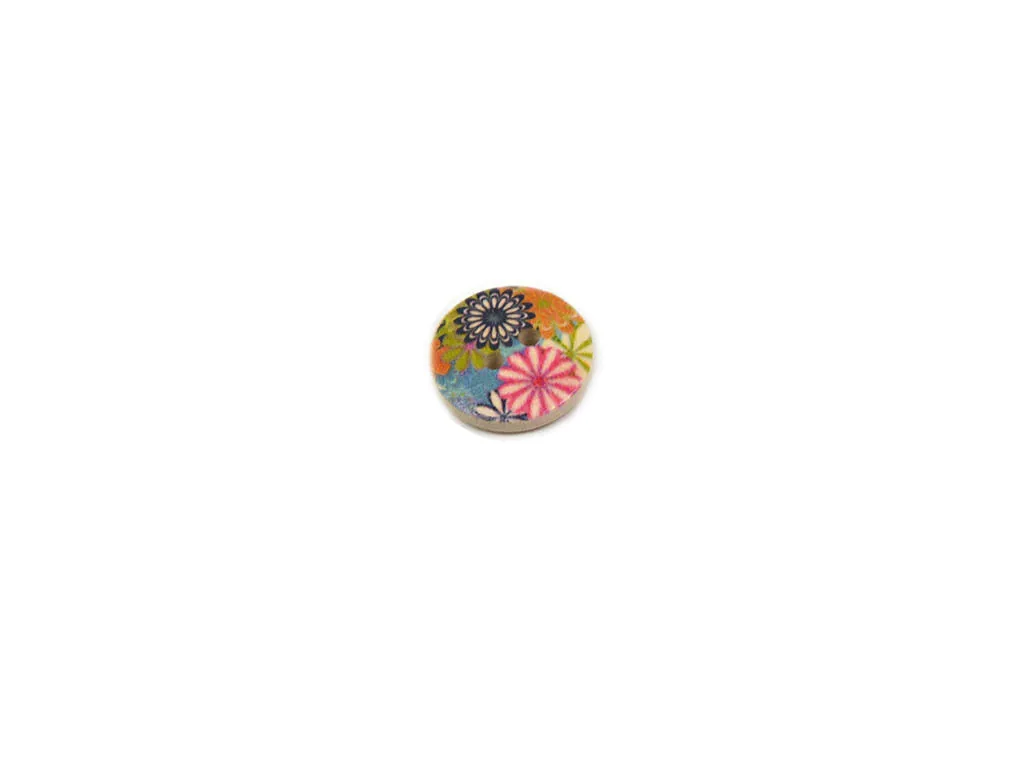 Multicolour Pink Floral Printed 2 Hole Wooden Buttons