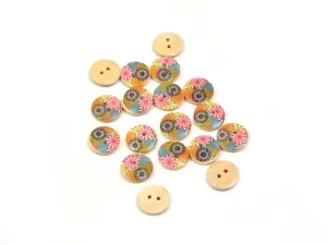 Multicolour Pink Floral Printed 2 Hole Wooden Buttons