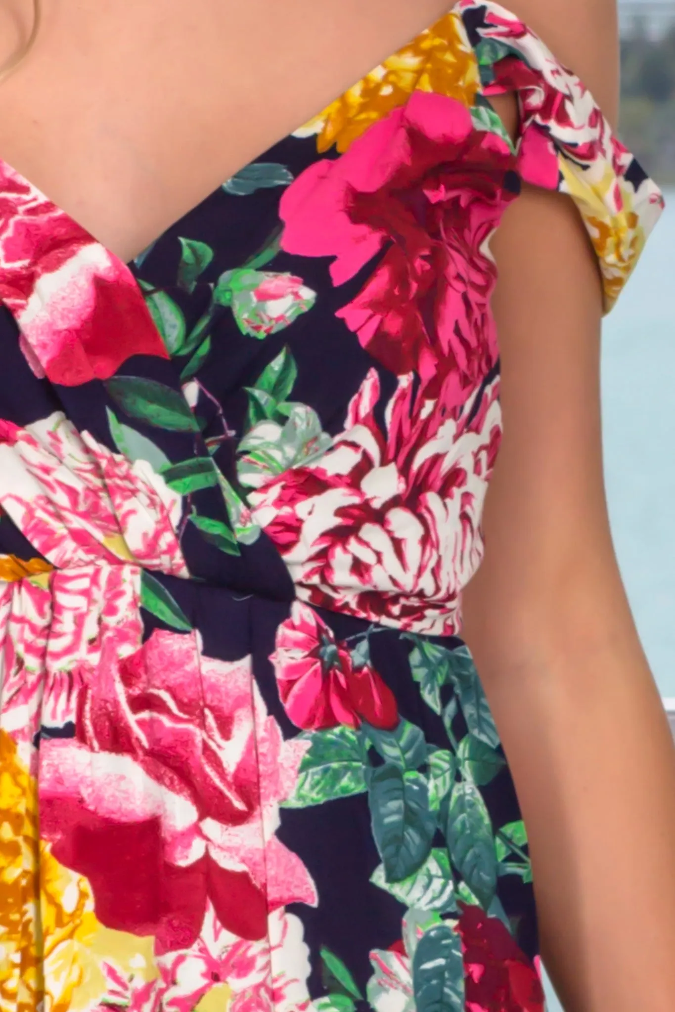 Navy and Fuchsia Floral Maxi Dress