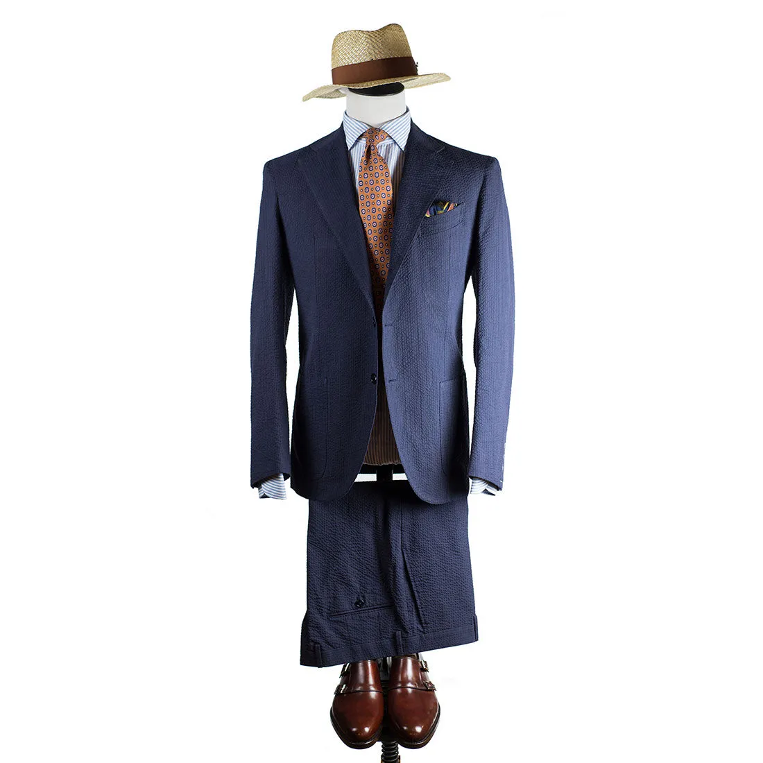Navy cotton seersucker suit, 240g