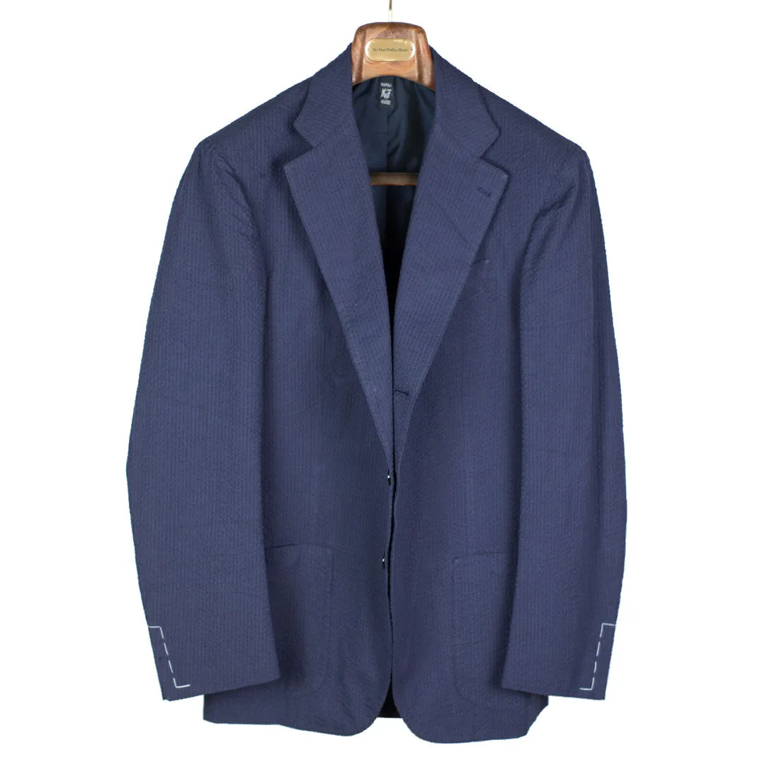 Navy cotton seersucker suit, 240g