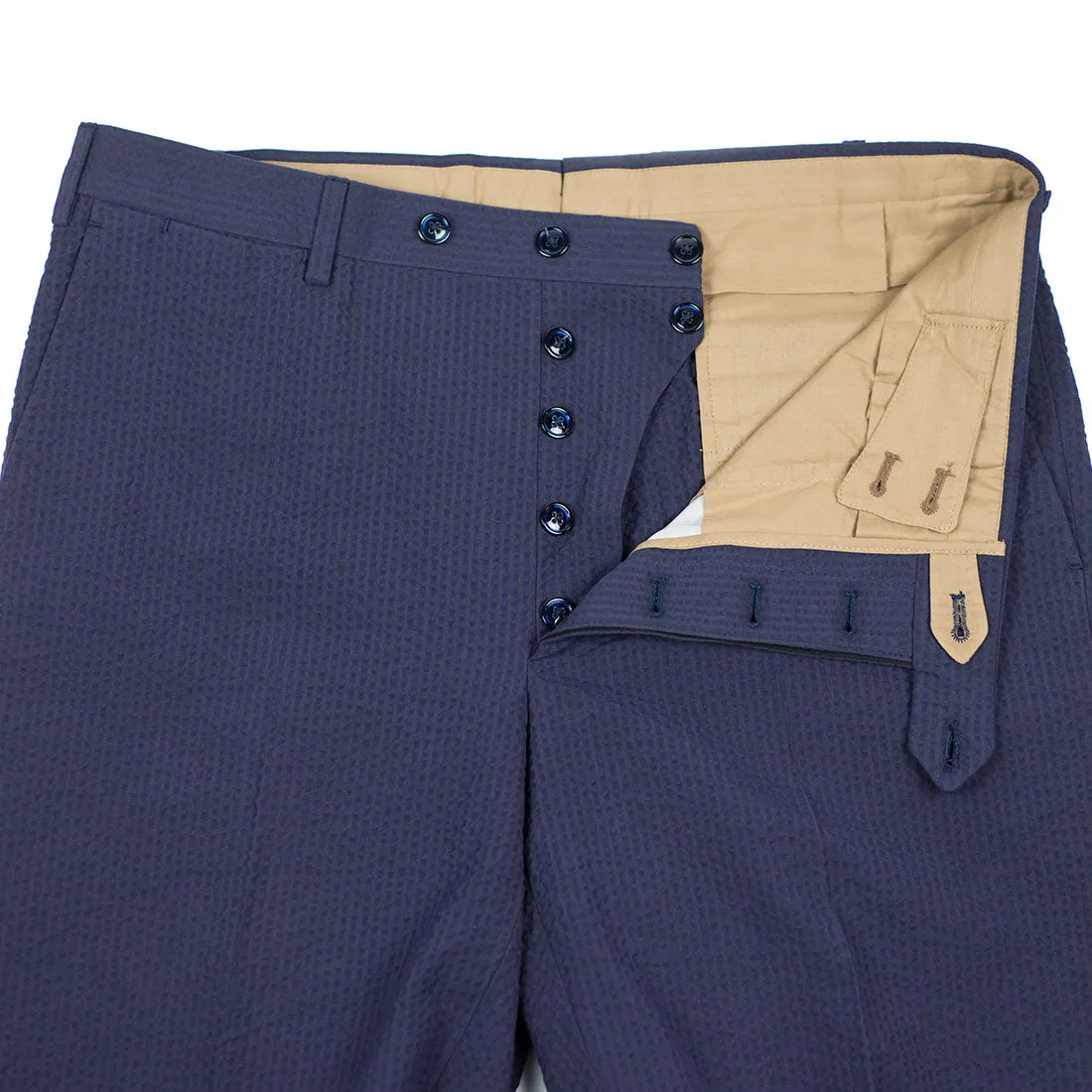 Navy cotton seersucker suit, 240g