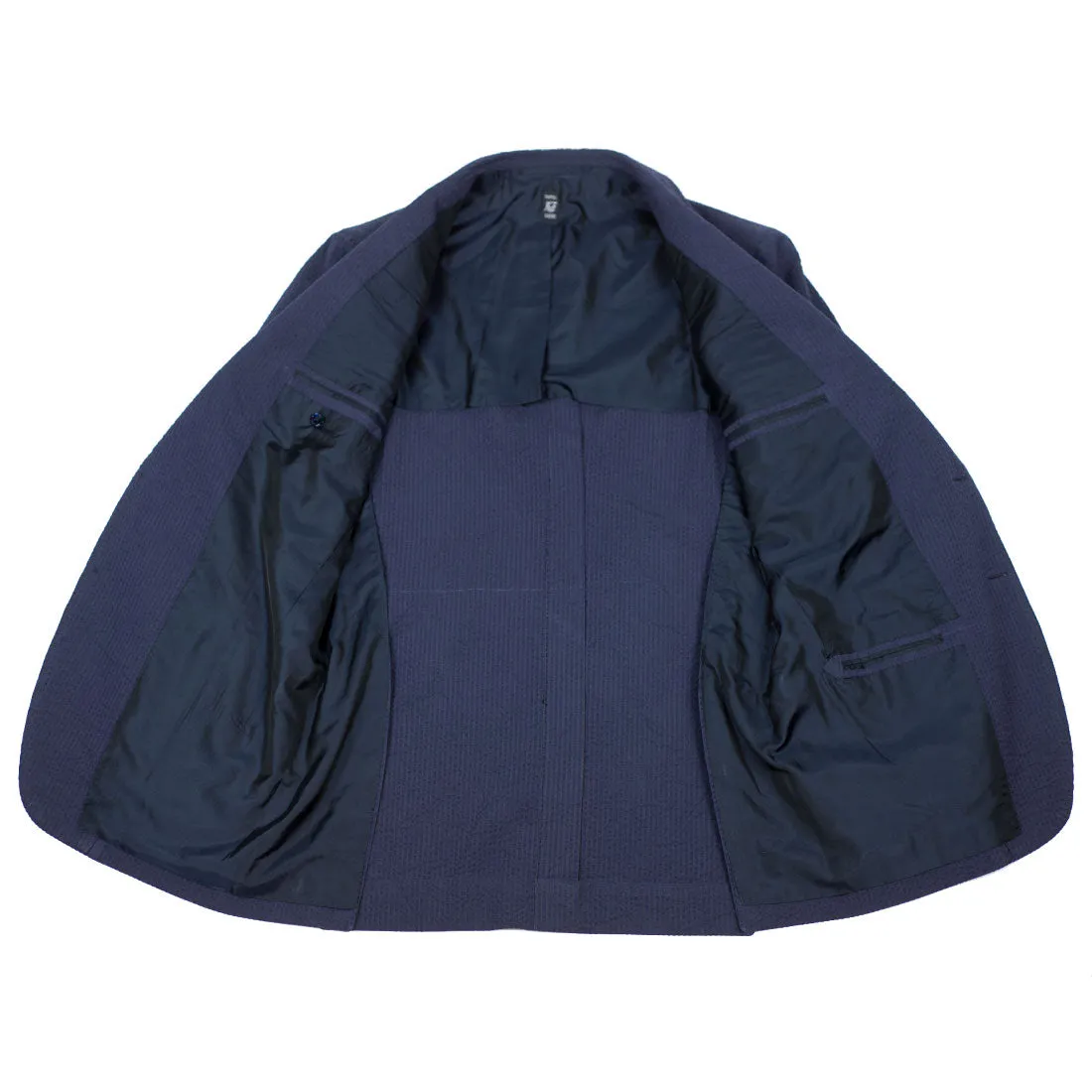 Navy cotton seersucker suit, 240g